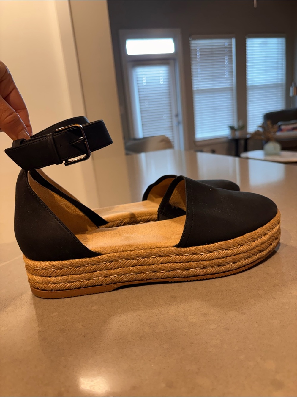 Naturalizer Black Espadrille Platform Ankle-Strap Flats